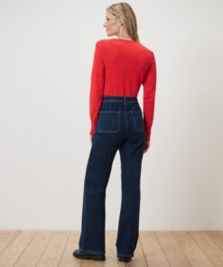 Cara High-Rise Flared Jeans – Dark Blue Cotton-Lycra Denim back side