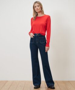 Cara High-Rise Flared Jeans – Dark Blue Cotton-Lycra Denim front side