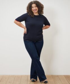 Cara High-Rise Flared Jeans – Dark Blue Cotton-Lycra Denim plus size