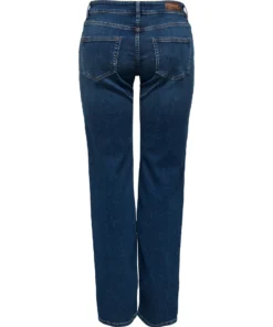 Classic Straight Fit Jeans – Mid Waist Dark Blue Denim back