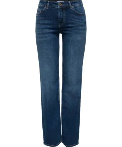 Classic Straight Fit Jeans – Mid Waist Dark Blue Denim front