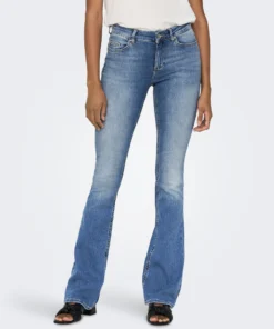 Mid‑Waist Flared Fit Jeans – Light Blue Super-Stretch Denim