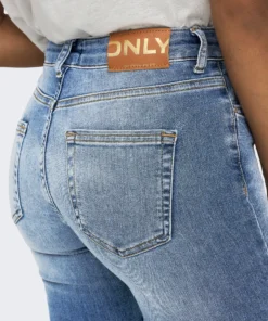 Mid‑Waist Flared Fit Jeans – Light Blue Super-Stretch Denim back closeup