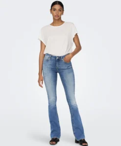 Mid‑Waist Flared Fit Jeans – Light Blue Super-Stretch Denim front